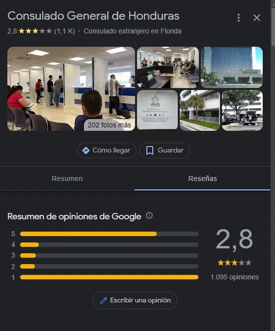 Opiniones Consulado de Honduras en Miami