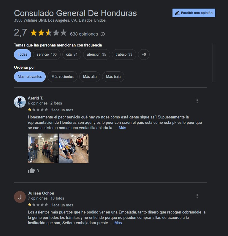 opiniones del consulado de Honduras en Los Ángeles