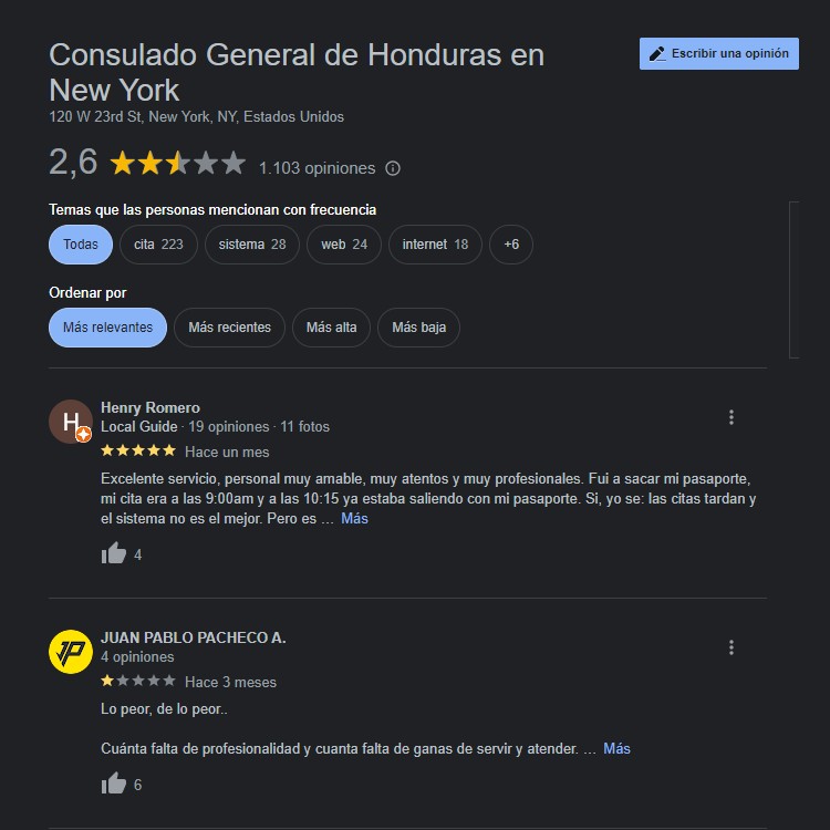 consulado de honduras en manhattan opiniones