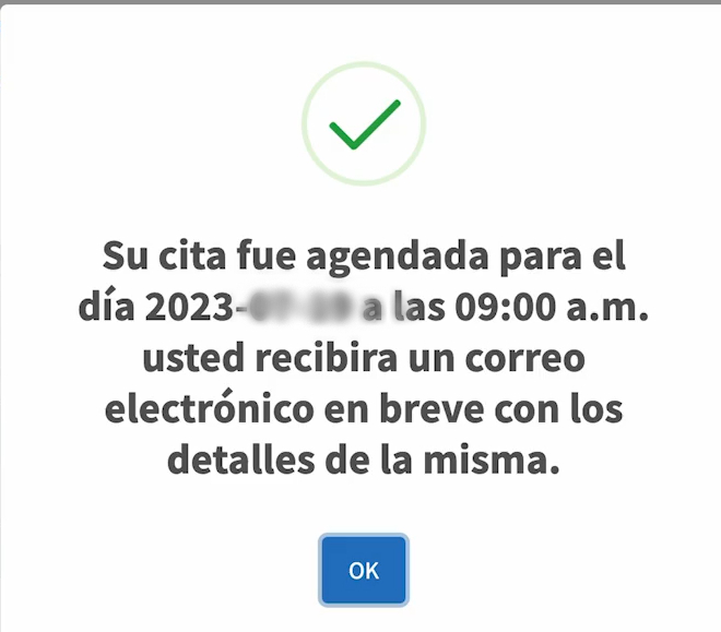 confirmación de la cita para pasaporte hondureño