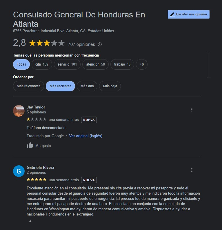 consulado de honduras en atlanta opiniones