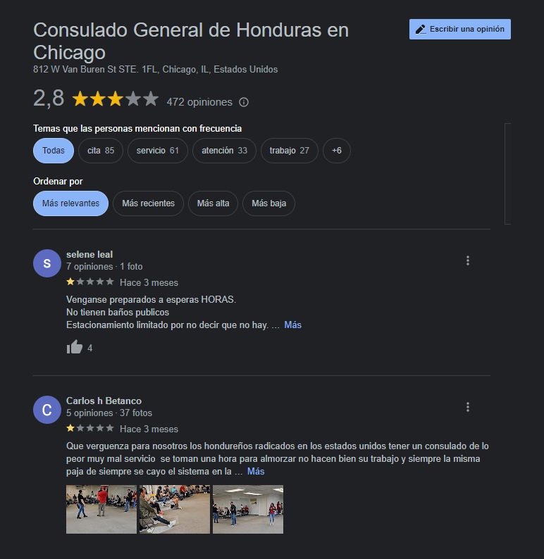 opiniones de consulado de honduras en chicago