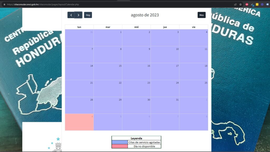 calendario de citas para pasaporte de Honduras