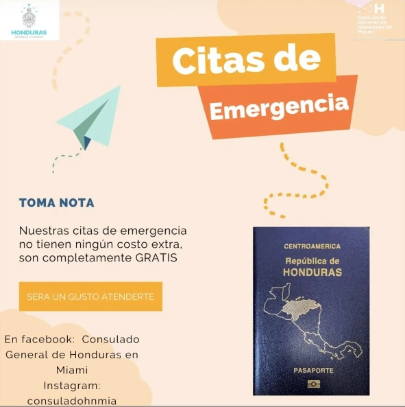 citas de emergencia consulado honduras miami