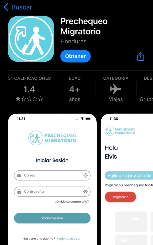 app prechequeo migratorio honduras 