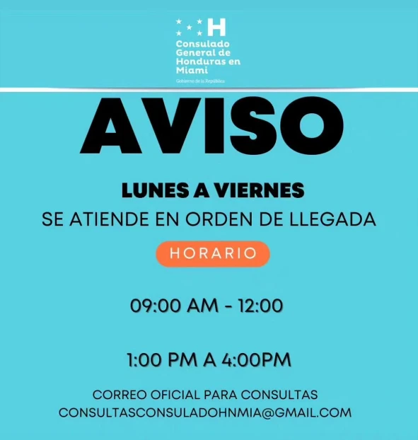 número del consulado de honduras en miami