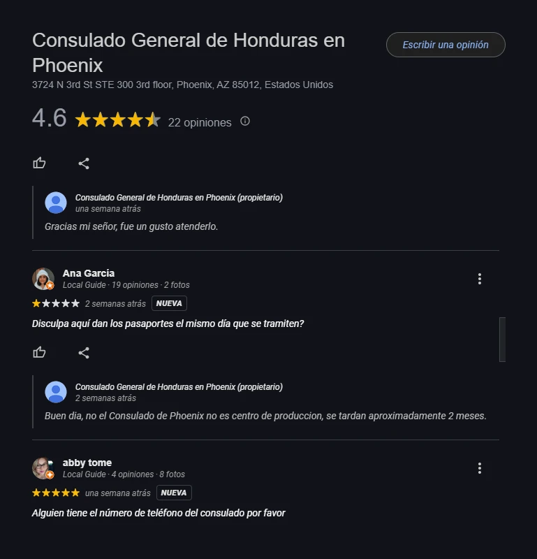 consulado hondureño cerca de mi ubicación