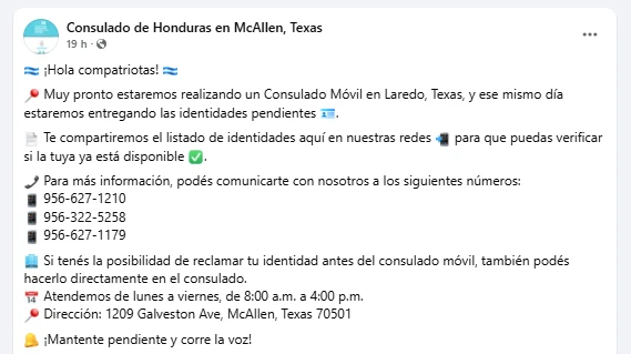 consulados móviles honduras en texas