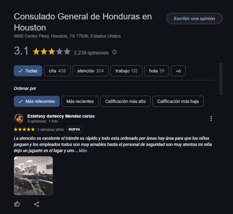 Opiniones del Consulado de Honduras en Houston