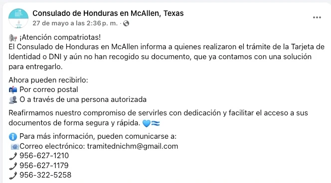 dni hondureño en mcallen tx