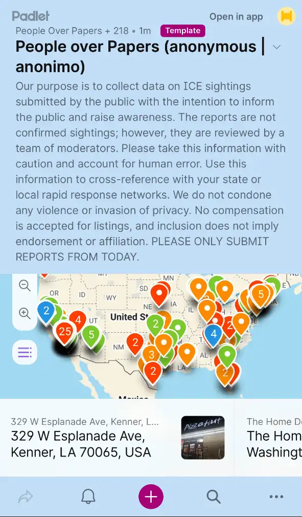 cómo subir un reporte al mapa de las redadas de ice